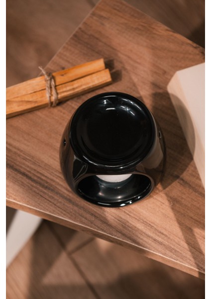 Siyah | Seramik El Yapımı Buhurdanlık | Mumluk | Dekoratif Buhardanlık (1 Adet Tealight Mum Ile)