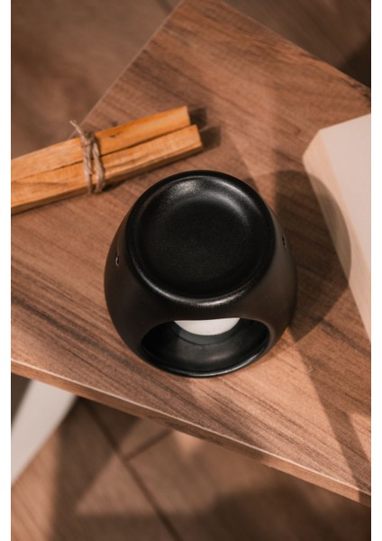 Siyah Mat | Seramik El Yapımı Buhurdanlık | Mumluk | Dekoratif Buhardanlık (1 Adet Tealight Mum Ile)