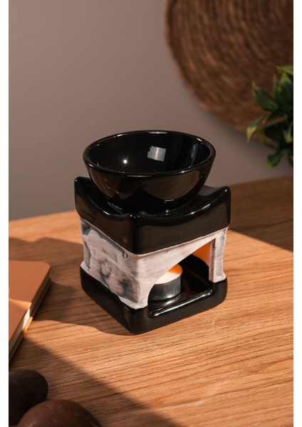 Fil Desenli | Seramik El Yapımı Buhurdanlık | Mumluk | Dekoratif Buhardanlık (1 Tealight Mum Ile)