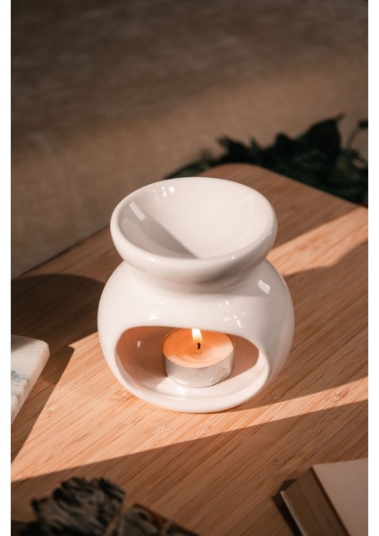 Lotus Modeli Seramik El Yapımı Beyaz Buhurdanlık |dekoratif Buhardanlık (1 Adet Tealight Mum Ile)