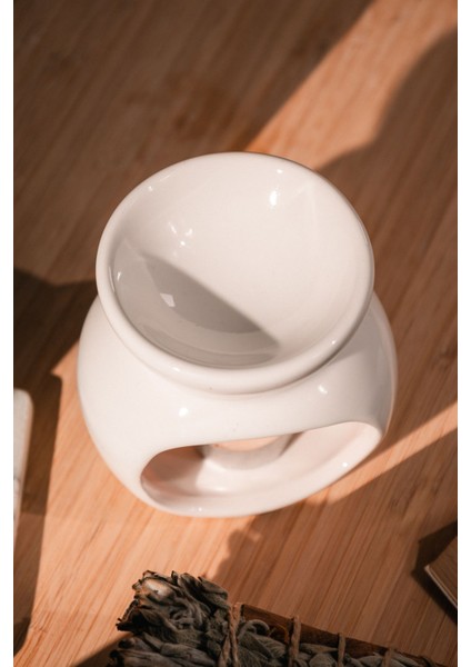 Lotus Modeli Seramik El Yapımı Beyaz Buhurdanlık |dekoratif Buhardanlık (1 Adet Tealight Mum Ile)
