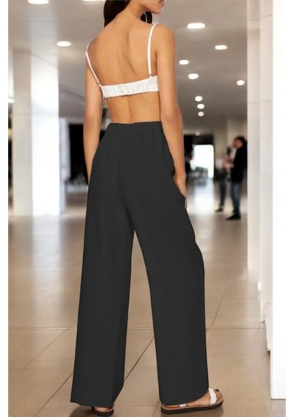 Günlük Beli Bağzıklı Şık Keten Pantolon