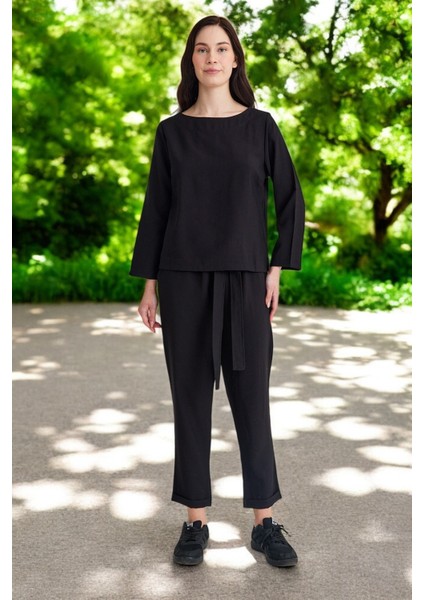 Günlük Beli Kemerli Alt Üst Keten Takım