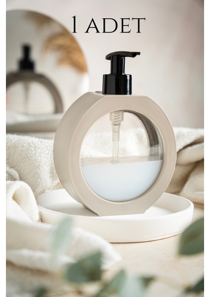 Krem Modern Banyo ve Mutfak Sıvı Sabunluk - 350 Ml, Lüks Tezgah Üstü Tasarım 12X16,5