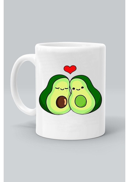 Avakado Love Tasarım Baskılı Beyaz Kupa Bardak