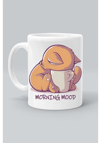 Mornıng Mood Sabah Modum Kedi Tasarım Baskılı Beyaz Kupa Bardak