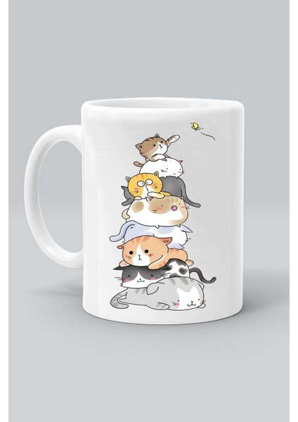 Yaramaz Kediler Tasarım Baskılı Beyaz Kupa Bardak