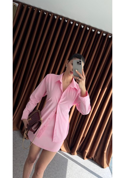 Vatkalı Bağlamalı Pembe Gömlek fırsatları