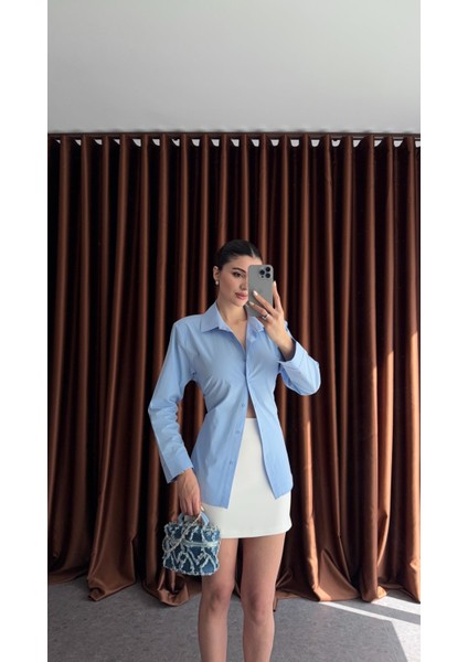 Vatkalı Bağlamalı Mavi Gömlek