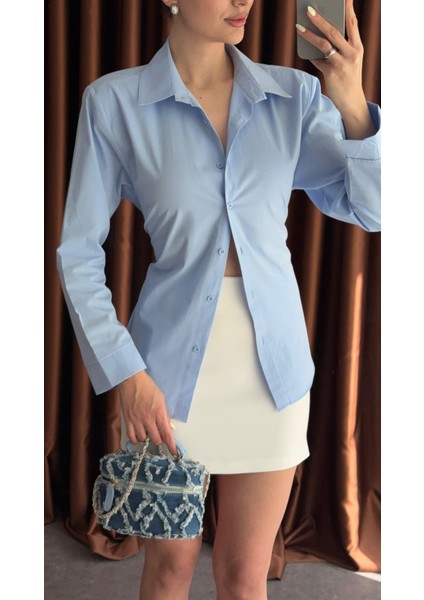 Vatkalı Bağlamalı Mavi Gömlek modelleri