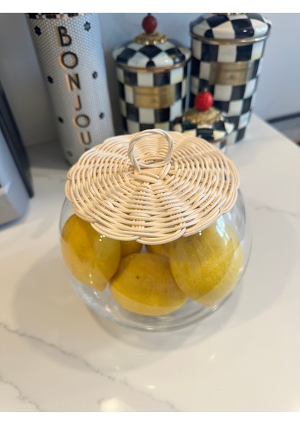 Rattan Bambu Kapaklı Cam Fanus Natural Doğal Renk fiyatları