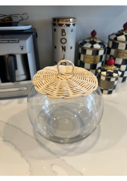 Rattan Bambu Kapaklı Cam Fanus Natural Doğal Renk modelleri