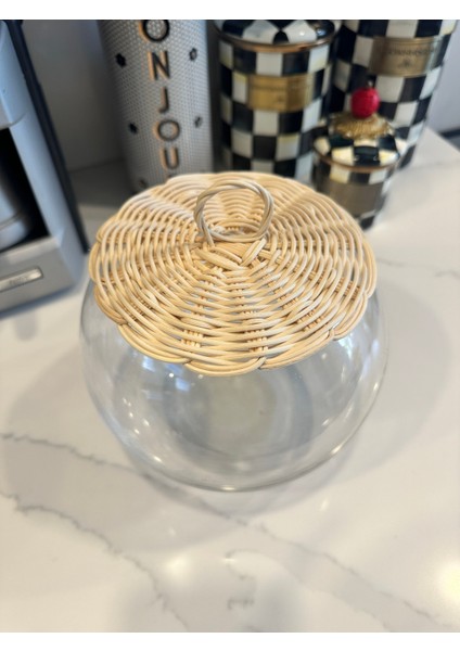 Rattan Bambu Kapaklı Cam Fanus Natural Doğal Renk fırsatları