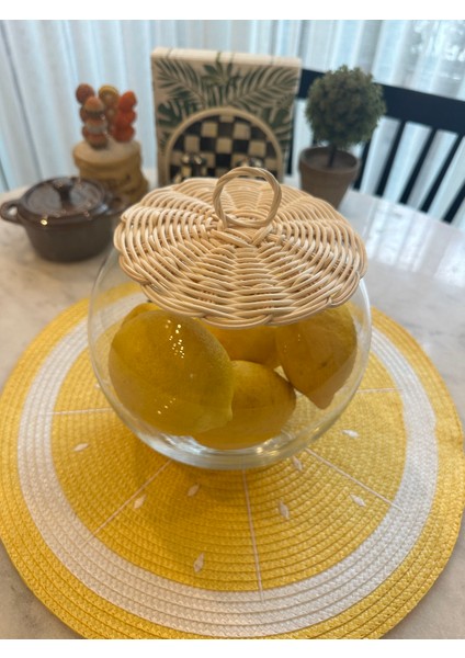 Rattan Bambu Kapaklı Cam Fanus Natural Doğal Renk indirimleri