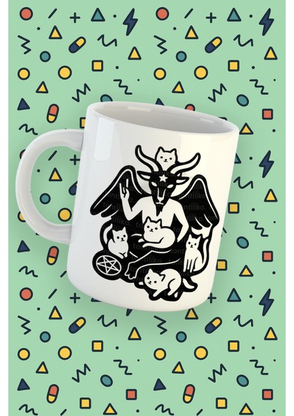 Blupiki Koleksiyonu Baphomet ve Kediler Karikatür Tarzı Kupa