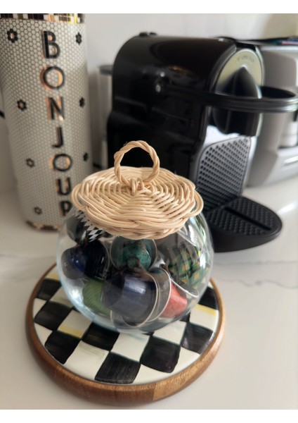 Bambu Kapaklı Mini Cam Fanus Natural Doğal Renk