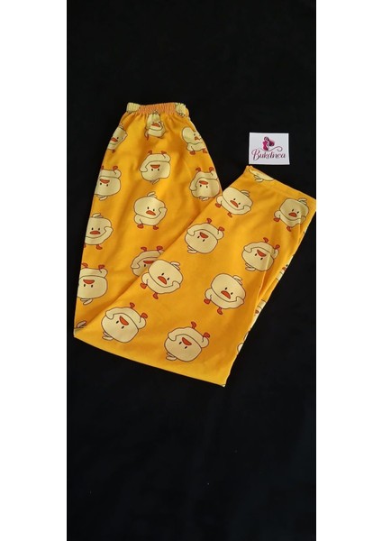 Sarı Zemin Üzerine Sevimli Civciv Desenli Pijama Altı