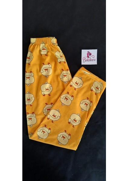 Sarı Zemin Üzerine Sevimli Civciv Desenli Pijama Altı