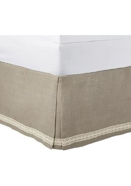 Bej Keten Kobanaki Süslemeli Baza Eteği