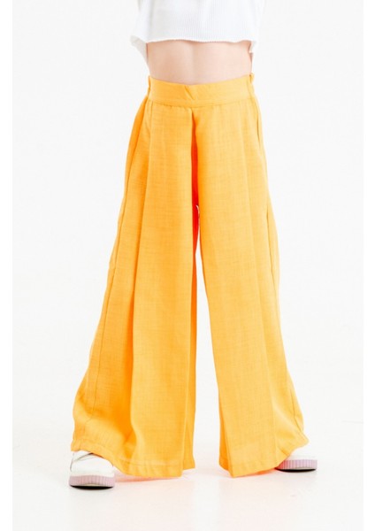 Kız Çocuk Bol Pileli Keten Pantolon 2549