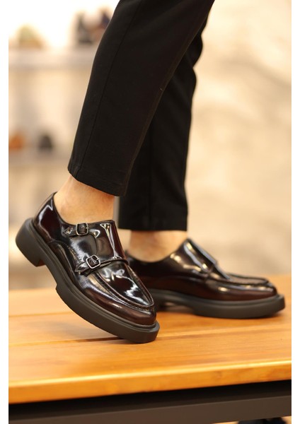 - Bordo Açma Deri Tokalı Erkek Ayakkabı 250-1616