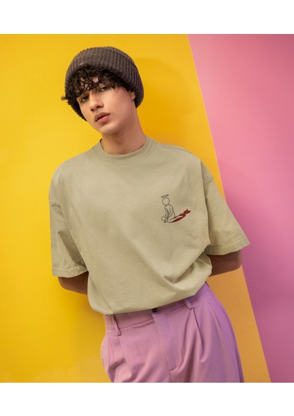 Melek ve Şeytan Minimal Baskılı Erkek Tişört