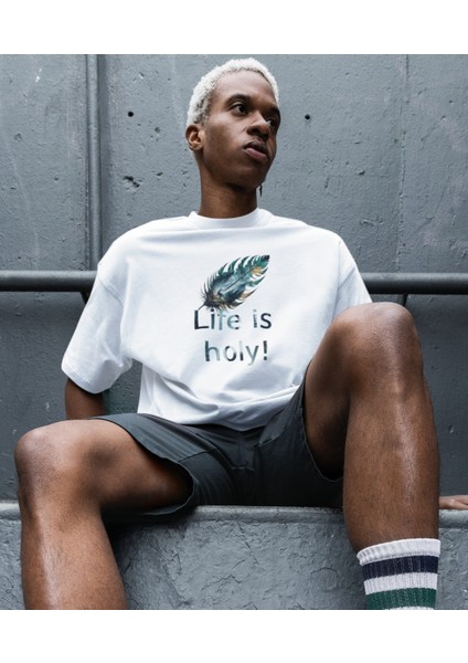 Life Is Holy Baskılı Oversize Erkek Tişört – Kutsal Yaşam Tasarımı