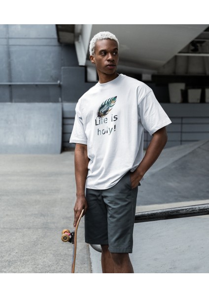 Life Is Holy Baskılı Oversize Erkek Tişört – Kutsal Yaşam Tasarımı fiyatları