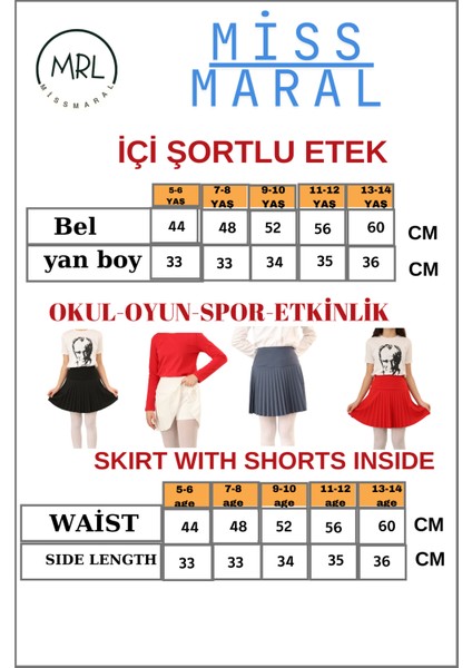 Kız Çocuk Pileli Etek Beyaz Yüksek Bel Içi Şortlu Likra Kumaş Okul-Oyun-Spor-Etkinlik Eteği 4103