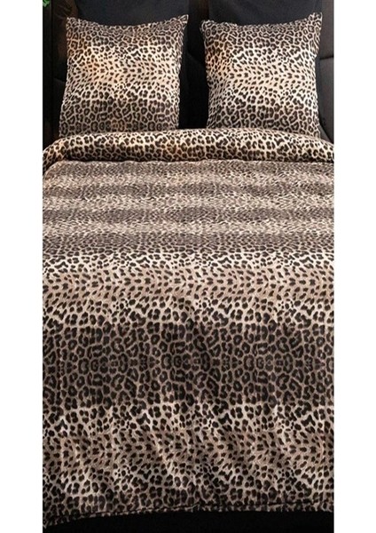 Lastikli Çarşaflı Çift Kişilik Nevresim Takımı Leopar Deseni