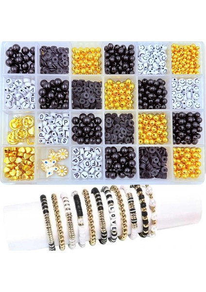 Siyah Inci Boncuk Harf Boncuk ve Ara Aparat Takı Bileklik Yapım Seti Hobi Malzemeleri 4