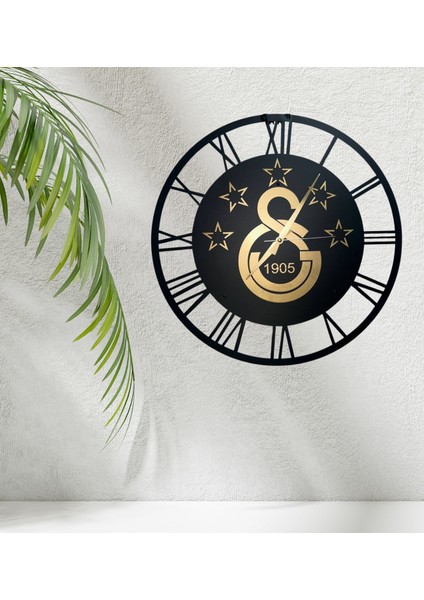 Yeni Modern Roma Rakamlı Galatasaray 5 Yıldızlı Metal Duvar Saati Sessiz Akar Salon Ev Ofis Hediye
