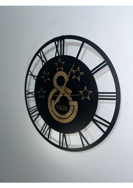 Yeni Modern Roma Rakamlı Galatasaray 5 Yıldızlı Metal Duvar Saati Sessiz Akar Salon Ev Ofis Hediye