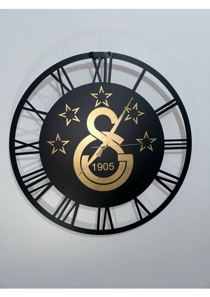 Yeni Modern Roma Rakamlı Galatasaray 5 Yıldızlı Metal Duvar Saati Sessiz Akar Salon Ev Ofis Hediye