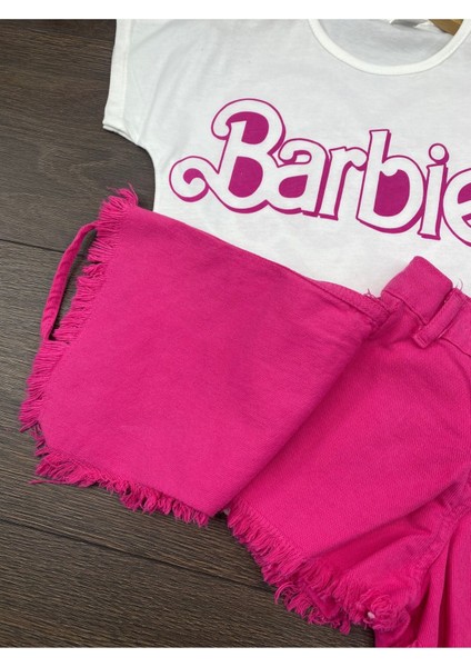 Barbi Kız Çocuk Takım-Trend Kot Şort & Şık Tişort Kombin