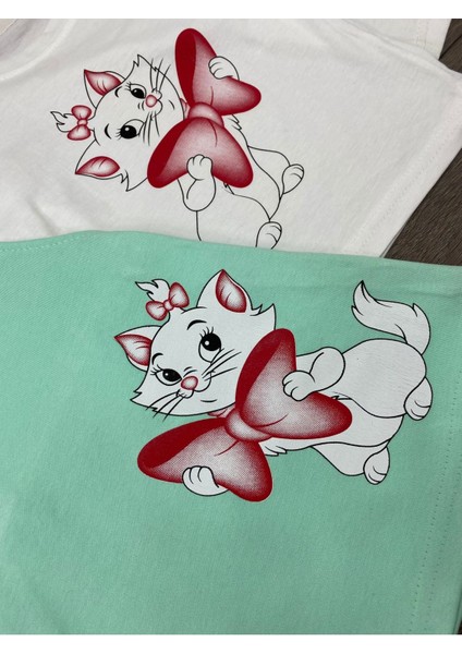 " Baby Kız Çocuk Jile Takım- Sevimli Kedi Baskılı, Askılı Elbise & Uzun Kollu Tişort"