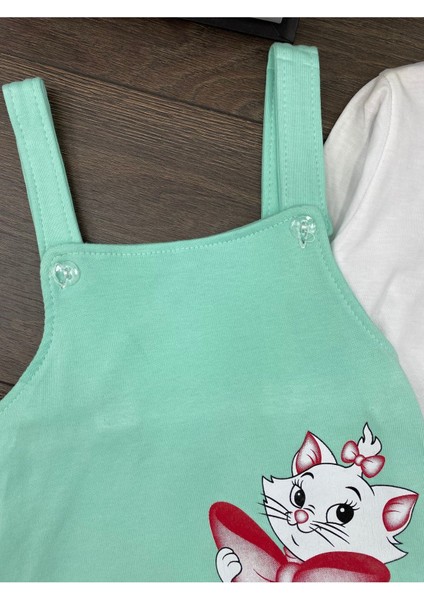 " Baby Kız Çocuk Jile Takım- Sevimli Kedi Baskılı, Askılı Elbise & Uzun Kollu Tişort"