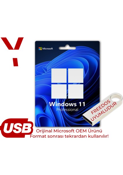Windows 11 Pro 2025 Yükleme 64 GB Flash Bellek - FREEDOS Uyumlu - Aktarılabilir - Ücretsiz Destek