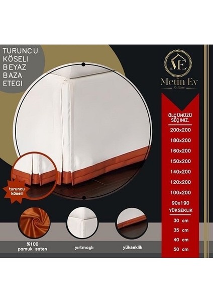 Turuncu Köşeli Beyaz Baza Eteği Dack Keten fiyatları