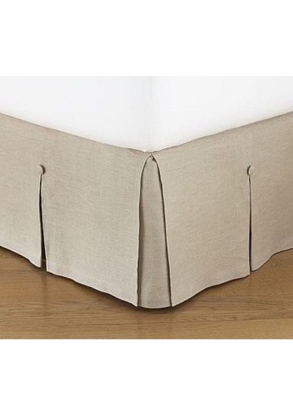 Bej Renk Düğme Süslemeli Kalın Keten Baza Eteği