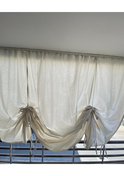 Ikea Model Büzgülü Krem Balkon Perdesi
