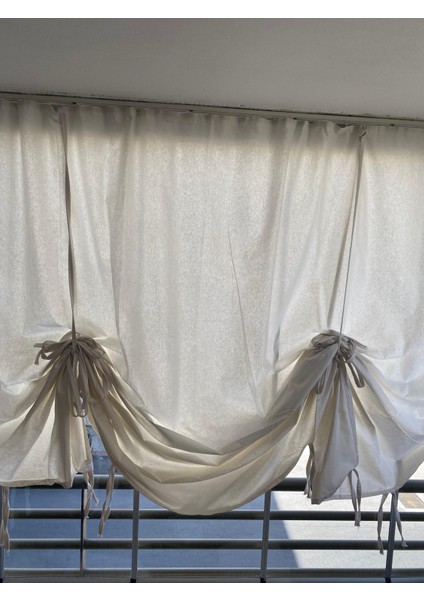 Ikea Model Büzgülü Krem Balkon Perdesi