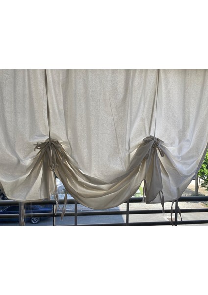 Ikea Model Büzgülü Krem Balkon Perdesi