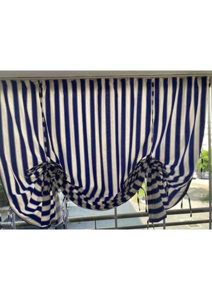 Ikea Model Büzgülü Mavi Beyaz Balkon Perdesi