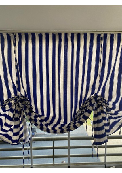 Ikea Model Büzgülü Mavi Beyaz Balkon Perdesi