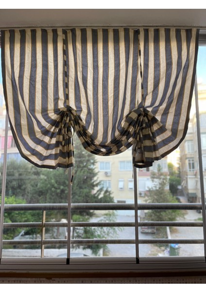 Ikea Model Büzgülü Gri Krem Balkon Perdesi