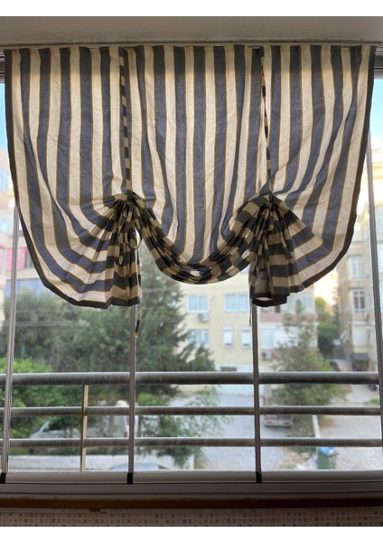 Ikea Model Büzgülü Gri Krem Balkon Perdesi