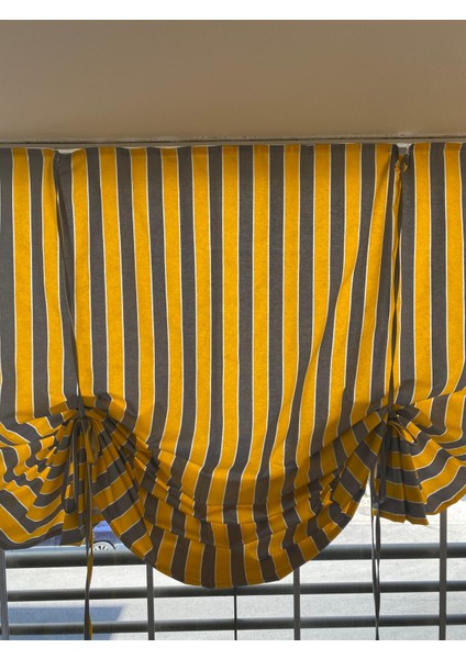 Ikea Model Büzgülü Sarı Gri Krem Balkon Perdesi