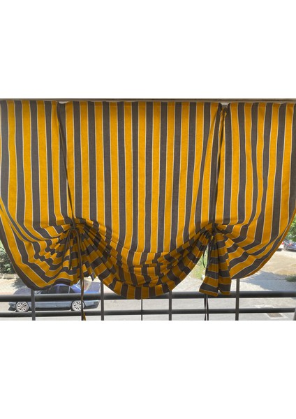 Ikea Model Büzgülü Sarı Gri Krem Balkon Perdesi