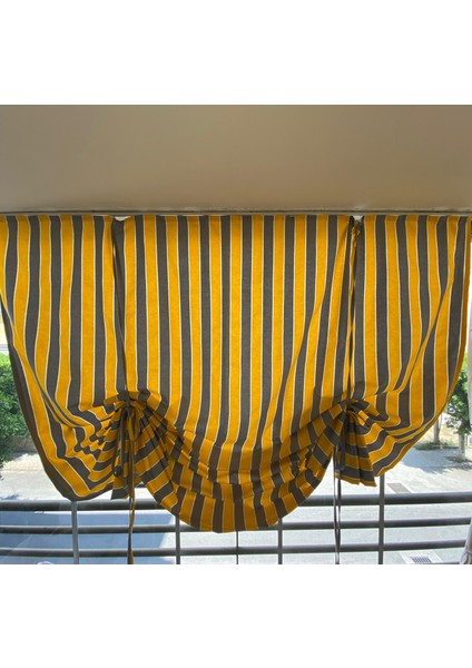 Ikea Model Büzgülü Sarı Gri Krem Balkon Perdesi